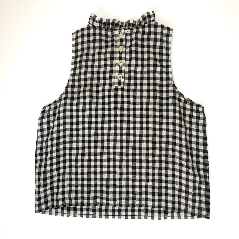 J. Crew Linen Gingham Ruffle Neck‎ Sleeveless Top Cottage Core - Size S/M - Picture 5 of 6